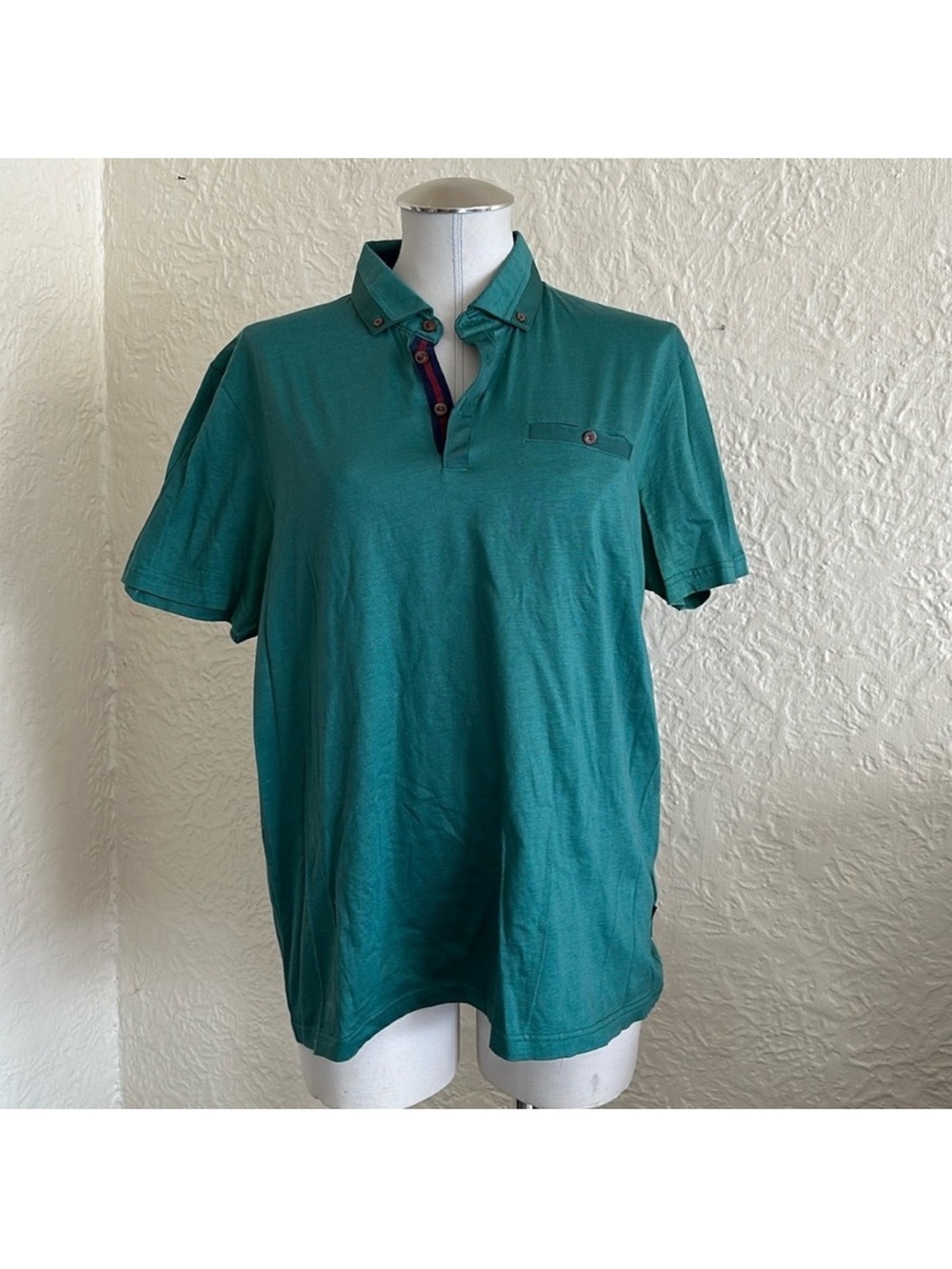 Ted Baker Green Ribbon Trim Polo Shirt 5 FLAWED